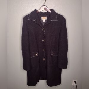 Talbots Long Boiled Wool Jacket Pea Coat Peacoat Black Gold Old Money